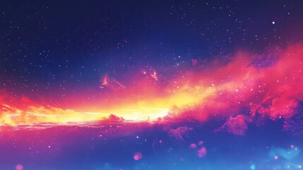 Abstract space background with stars, galaxies, and nebulae, featuring a dark night sky, bright light, and cosmic elements like planets, moons, and clouds