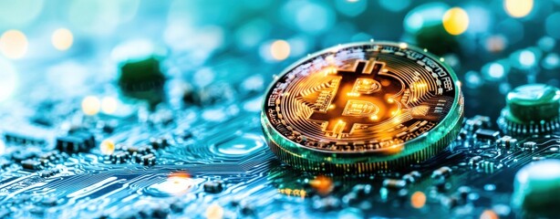 Poster - Investing in bitcoin cryptocurrency digital currency market financial technology close-up view