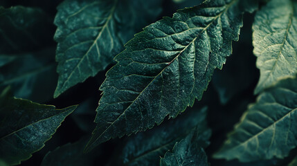 Wall Mural - Dark green leaf closeup texture background wallpaper