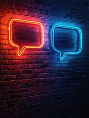 Poster - Neon Speech Bubbles on Brick Wall