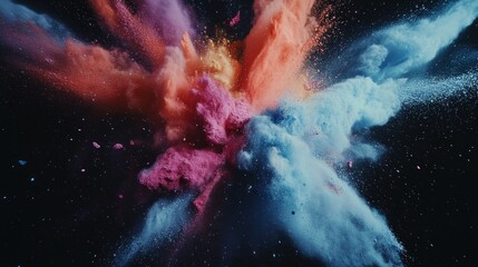 Poster - A vibrant explosion of colored powder creating an artistic and dynamic visual effect.