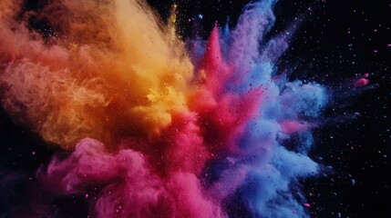 Poster - A vibrant explosion of colorful powders creating a dynamic, artistic visual effect.