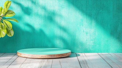 Poster - Showcase vibrant greenery on circular stand bright studio product photography minimalist style
