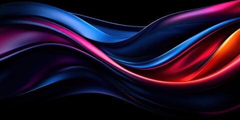 Poster - abstract fluid waves on a black background with smooth curves and vibrant colors in a modern artisti
