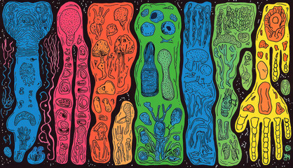 Poster - Exploration of abstract forms vibrant color palette digital art creative space top-down view visual concepts