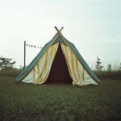 Canvas Print - Vintage Camping Tent in a Serene Field