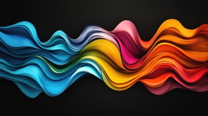 Poster - A vibrant wave of colorful flowing shapes on a dark background.