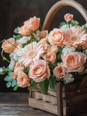 Poster - Wooden basket with flowers