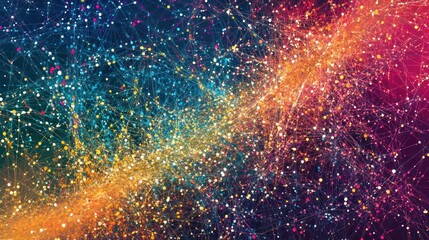 Poster - A vibrant, abstract representation of a cosmic or digital network filled with colorful particles.
