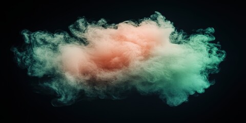 Poster - Ethereal Swirling Smoke Cloud in Pastel Tones on a Deep Black Background with Iridescent Hues for Artistic and Creative Projects