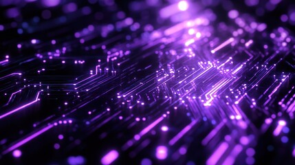 Poster - A vibrant, abstract representation of a digital circuit board with glowing purple lines.