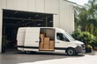 © Chayanan - Delivery Van Parked Near Warehouse with Open Door, Emphasizing Logistics and   Delivery Service Concept