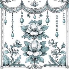 Poster - Elegant floral pattern design textile art traditional motif home decor aesthetic viewpoint botanical inspiration