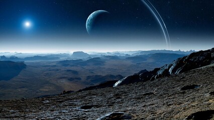 Wall Mural - Panoramic view of planets in distant solar system in space