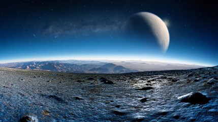 Wall Mural - Panoramic view of planets in distant solar system in space
