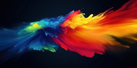 Poster - Vibrant Color Explosion on Pitch Black Background Featuring Iridescent Pastel Hues and Dynamic Flowing Patterns for Artistic Concepts