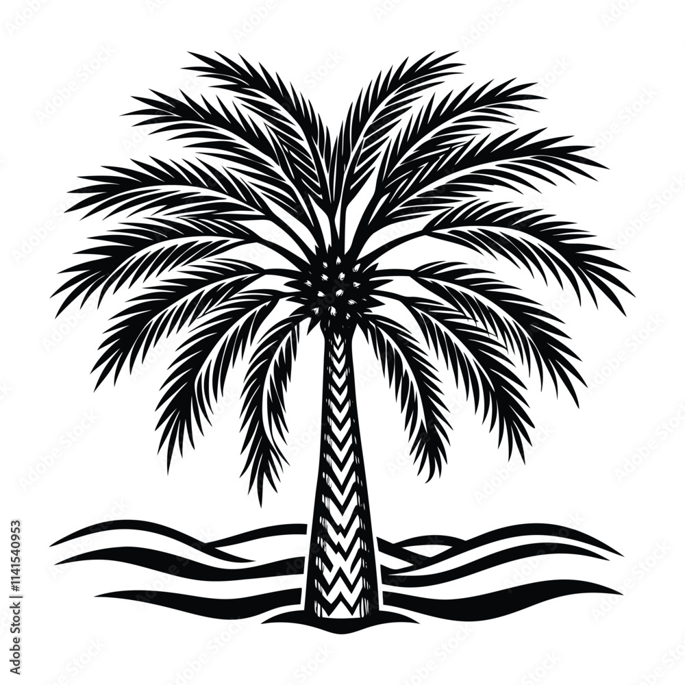 vector of date tree design, labeled linocut silhouette illustration ...