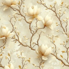 Poster - Delicate blooming magnolia flowers nature scene floral artwork tranquil environment soft colors serene beauty