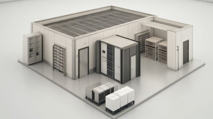Poster - Modern Data Center Interior with Server Racks, Cooling Systems and Storage Solutions for Hosting and Cloud Computing Services in a Technological Environment