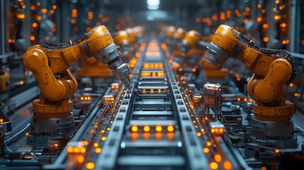 Poster - Industrial robots working on automated assembly line