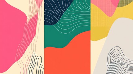 Poster - Abstract design featuring colorful shapes and wavy lines for artistic or graphic use.