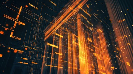 Poster - Abstract digital landscape with glowing lines and structures, evoking technology and innovation.