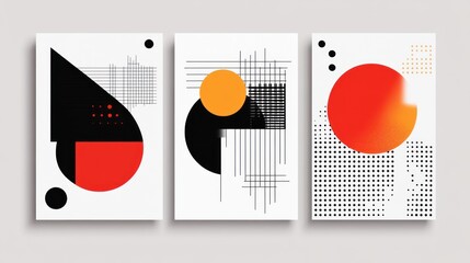 Poster - Abstract geometric art featuring circles, lines, and shapes in red, black, and white.