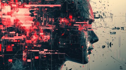 Poster - Abstract representation of a digital human face, blending technology and emotion.