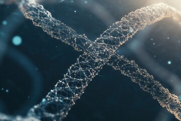 Aufkleber - A digital representation of intertwined DNA strands, showcasing the complex structure of genetic material in a visually striking manner.