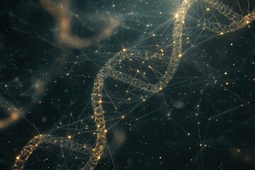 Poster - A captivating visualization of DNA strands intertwined with glowing connections, representing the complexity of genetic information and life.