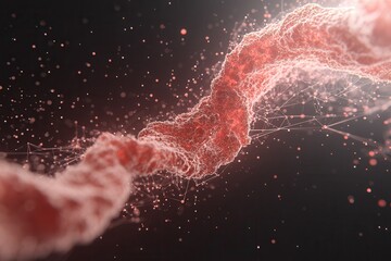Aufkleber - An abstract visualization featuring a flowing, luminous strand with particles, set against a dark background, conveying a sense of movement and energy.