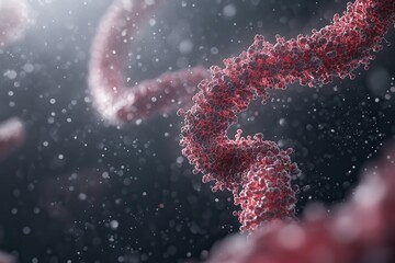 Aufkleber - A digital rendering of molecular structures resembling DNA strands, showcasing intricate details in a dark, atmospheric background.