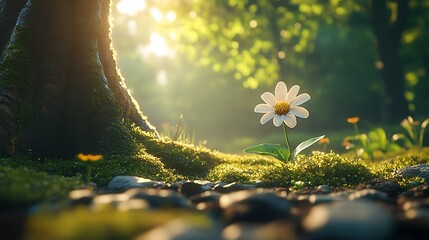Aufkleber - Daisy in Sunlit Forest Glade Amidst Natural Serenity and Peace : Generative AI