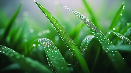 Aufkleber - Fresh Morning Dew on Vibrant Green Grass Blades in Natural Light : Generative AI