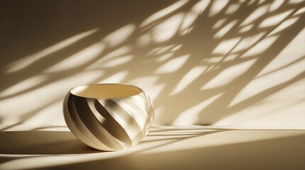 Poster - Elegant Ceramic Bowl With Shadows on Minimalistic Beige Background : Generative AI