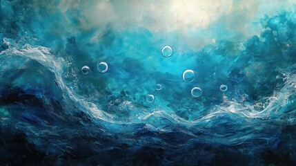 Poster - An abstract depiction of underwater waves and bubbles, evoking a sense of tranquility.