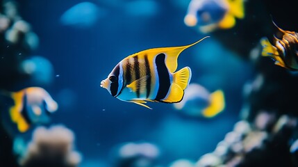 Poster - Vibrant tropical fish swimming in a colorful coral reef aquarium underwater view : Generative AI