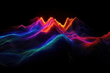 Poster - Abstract Two Dimensional Flat Topographic Representation with Vibrant Colors on a Pitch Black Background for Creative Projects