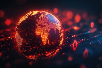 Aufkleber - A glowing digital globe surrounded by a network of data points, representing technology, connectivity, and global communication.