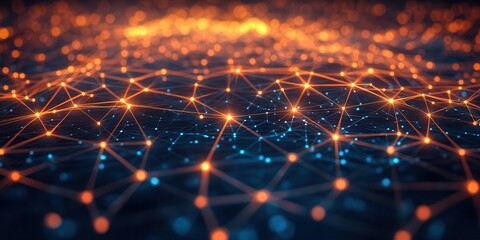Aufkleber - A vibrant, abstract representation of a network of glowing nodes and connections, illustrating technology and data flow.