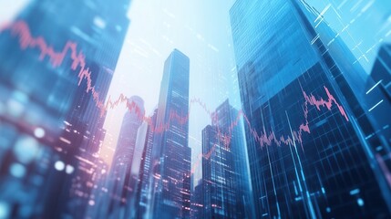 Poster - A futuristic cityscape featuring tall buildings with overlaid financial graph data, symbolizing urban finance and technology.