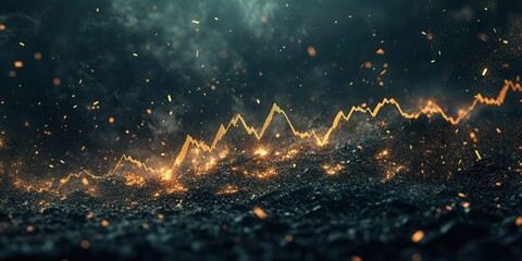Poster - A dynamic visualization of a fluctuating line graph, illuminated by golden accents against a dark, textured background, suggesting themes of growth and movement.