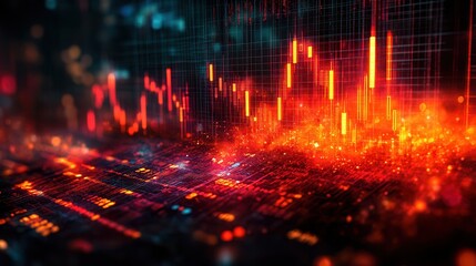 Poster - Abstract digital background with vibrant red and orange data visualization, representing trends in financial or data analytics.