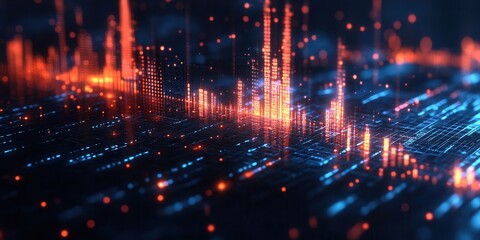 Aufkleber - A vibrant visualization of sound waves and data, featuring dynamic lines and glowing colors, creating a futuristic digital landscape.