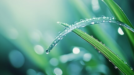 Aufkleber - Dew Drops on Sleek Green Leaves in a Gentle Breeze Illuminated by Soft Sunlight : Generative AI