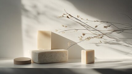Poster - Sunlit Soap Arrangement with Shadow Play and Airy Natural Elements : Generative AI