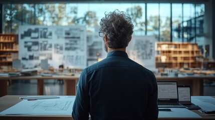 Poster - Person working at modern office with design plans