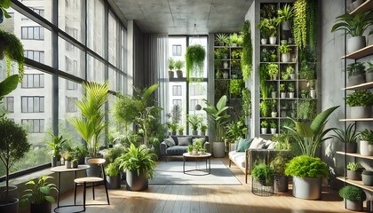 Wall Mural - Indoor Plant Oasis, Modern Living Space