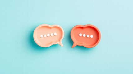 Poster - Isolated chat bubbles in soft colors on light background, symbolizing communication and conversation. These playful shapes evoke sense of connection and dialogue