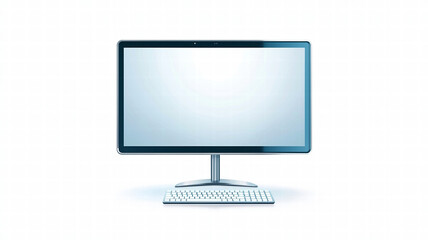 Aufkleber - Modern computer monitor with keyboard on white background, showcasing sleek design and minimalistic style, perfect for office or home use